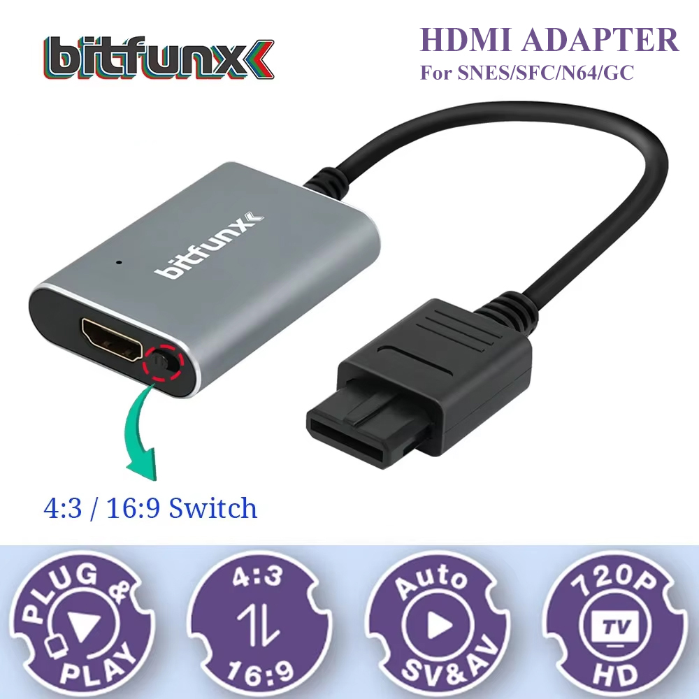 Retro Gaming Kiosk - Bitfunx 720P Svideo/AV ไปยังอะแดปเตอร์ HDMI ตัวแปลงวิดีโอ