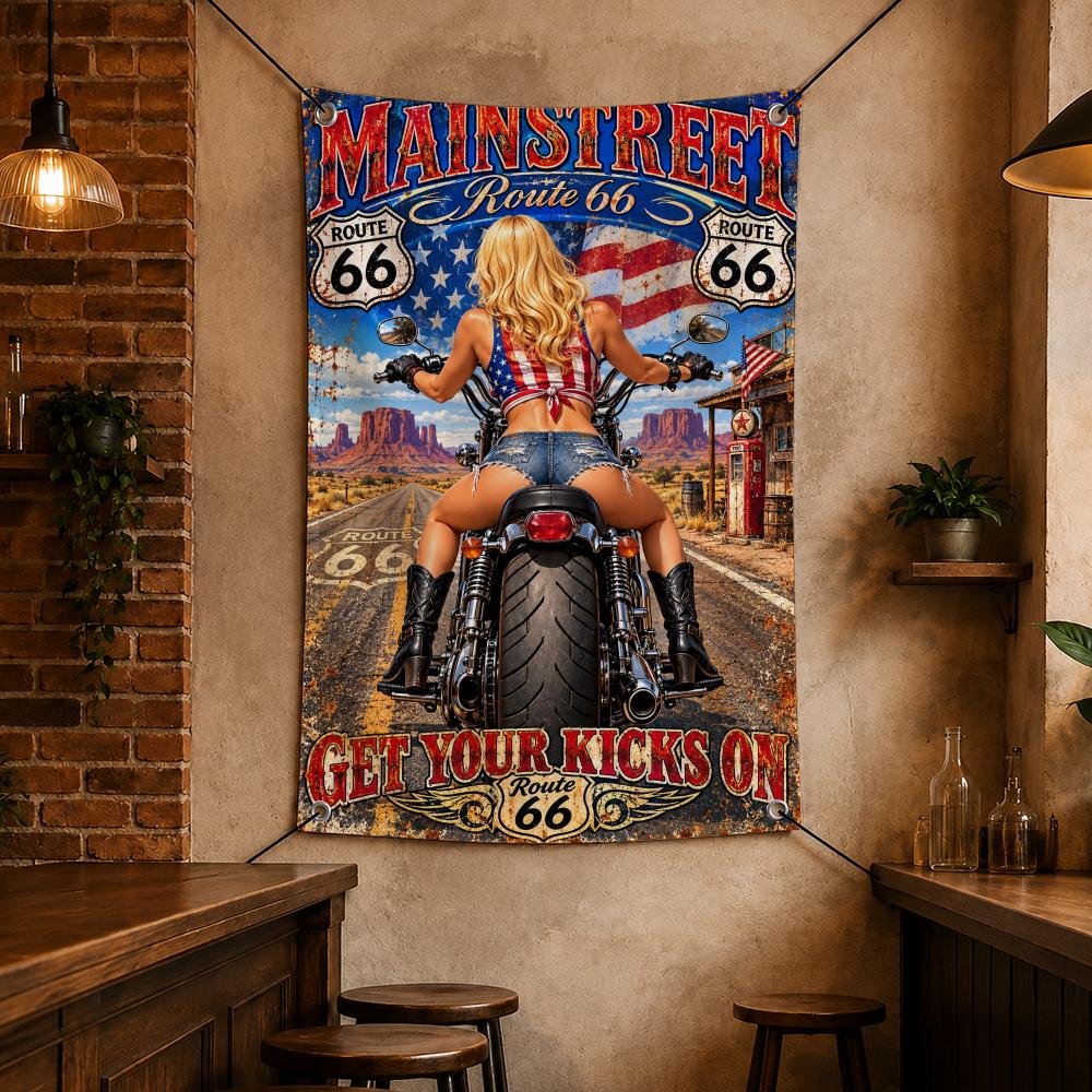 Retro Gaming Banner - ธงแบนเนอร์วินเทจ Retro Travel R-Route 66 สำหรับตกแต่งผนังห้องนอน