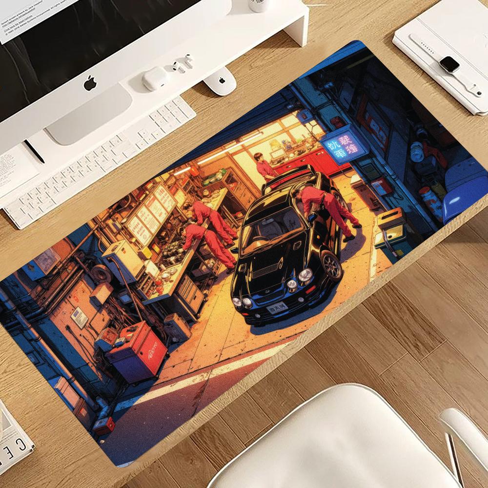 Retro Gaming Shops - แผ่นรองเมาส์ลายรถแข่งสไตล์เรโทร แผ่นรองเมาส์สำหรับเล่นเกมคอมพิวเตอร์ อุปกรณ์ตกแต่งโต๊ะทำงาน แผ่นรองโต๊ะแล็ปท็อป พรมตกแต่งสำนักงาน แผ่นรองเมาส์ขนาดใหญ่