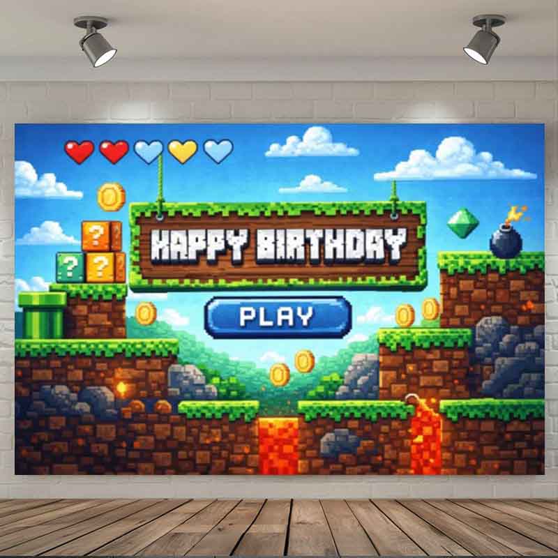 ฉากหลังวันเกิดเกมพิกเซล ฉากหลั - Retro Gaming Banner บทวิจารณ์และราคา