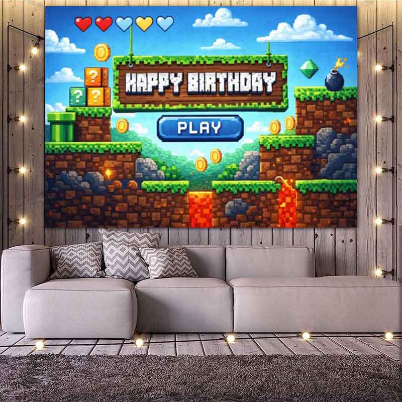 ฉากหลังวันเกิดเกมพิกเซล ฉากหลั - Retro Gaming Banner บทวิจารณ์และราคา